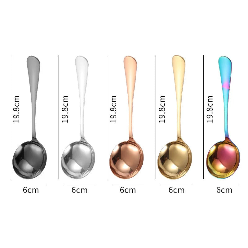 Stainless Steel Round Spoons for Soup Cooking Mixing Stirrer Large  Scoop Salad Ladle Kitchen Spoon Tableware Serving Utensils