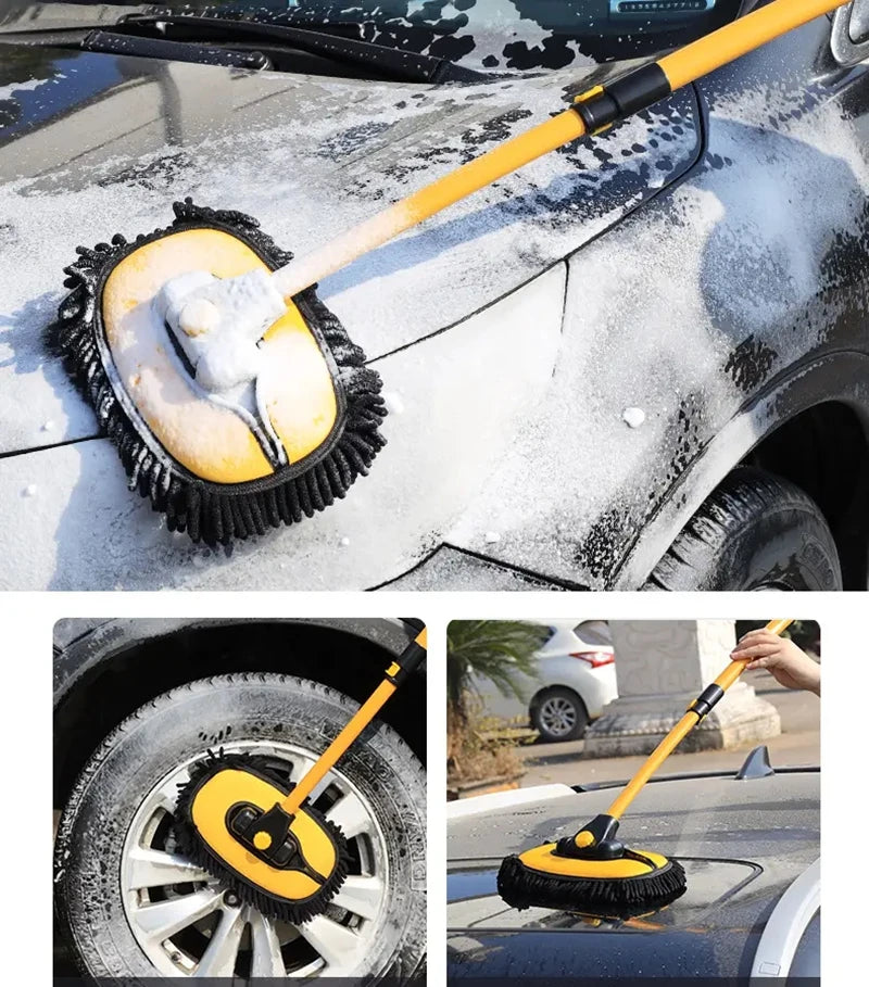 Car Wash Brush Telescoping Long Handle Car Wash Mop Adjustable Cleaning Brush 15° Bent Bar Mop Auto Cleaning Tools Accessories