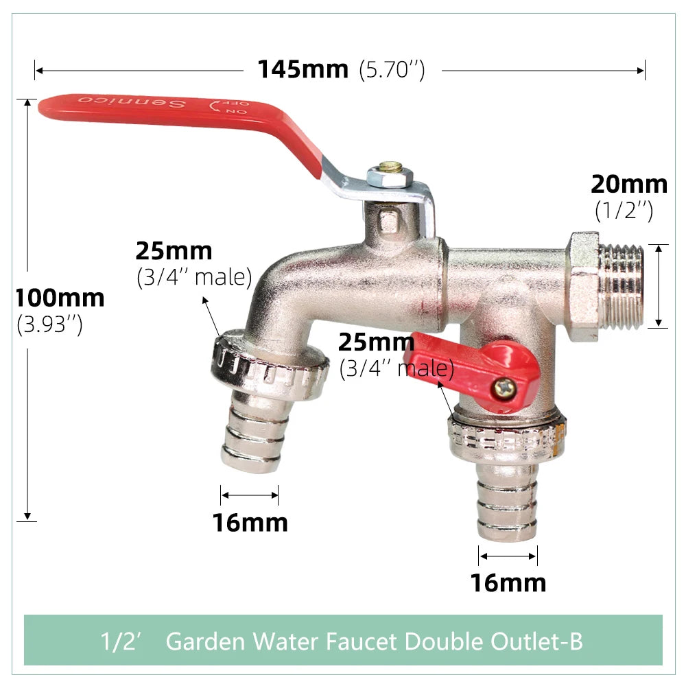 Garden Tools Brass Water Faucet 1/2" Outside & Inside Used Easy Turn On/Off Lever Handle Watering Supply Taps Ball Valve