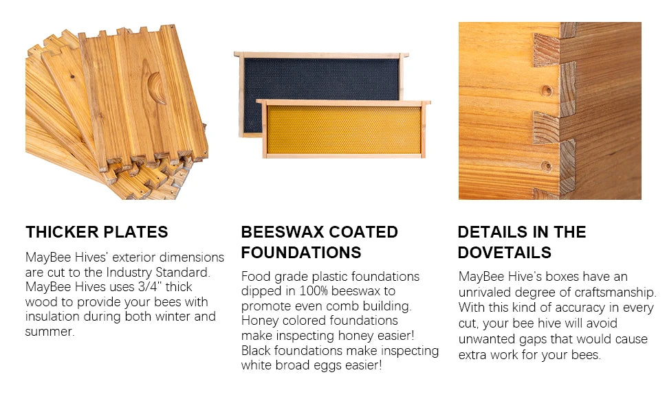 10-Frame Langstroth Beehive Dipped in 100% Beeswax, Complete Bee Hives and Supplies Starter Kit Includes 2 Deep Hive Bee Box and