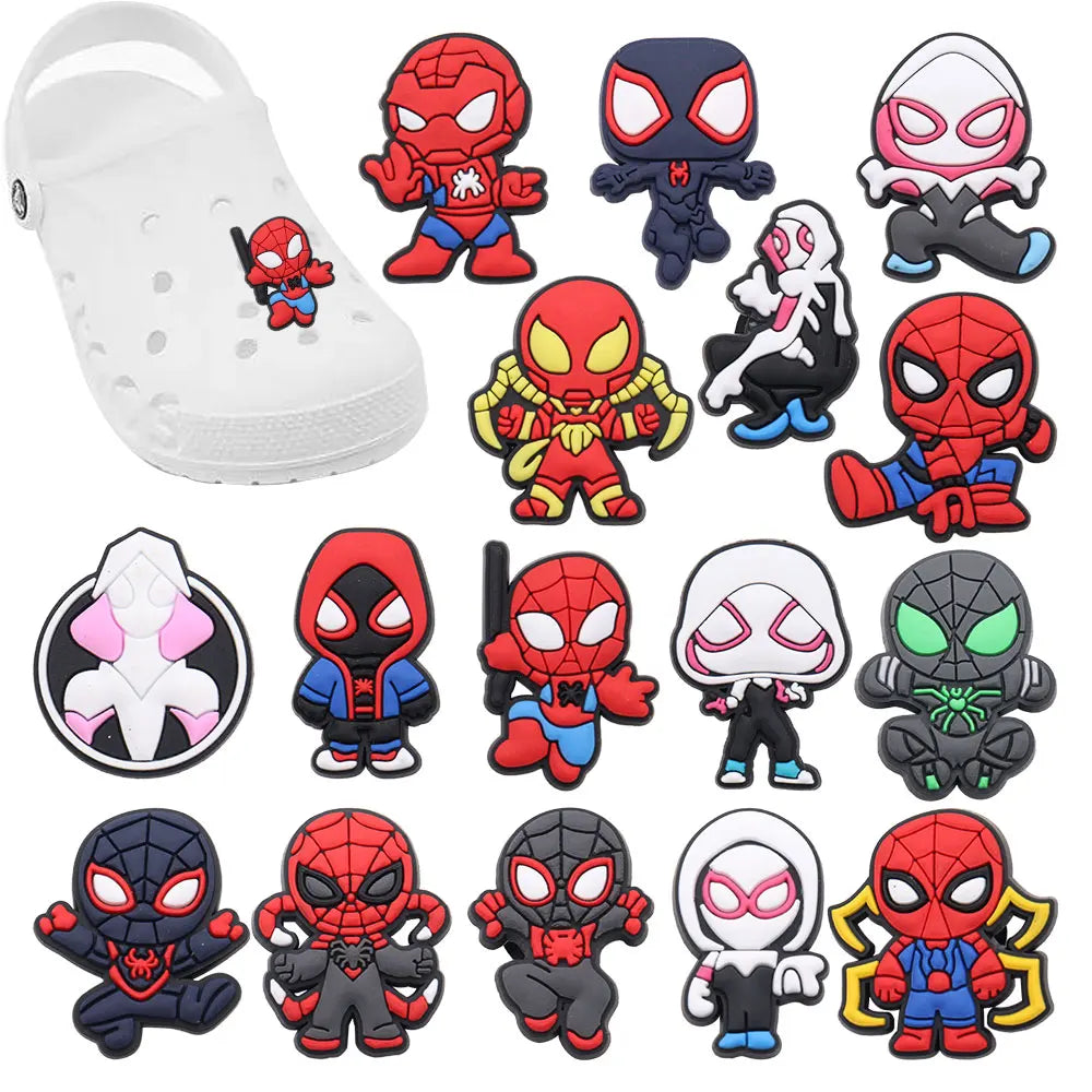 New Arrival 1-16pcs Shoe Charms Spiderman Spider Gwen Miles PVC Accessories Shoes Buckle Decoration For Children X-mas Gift