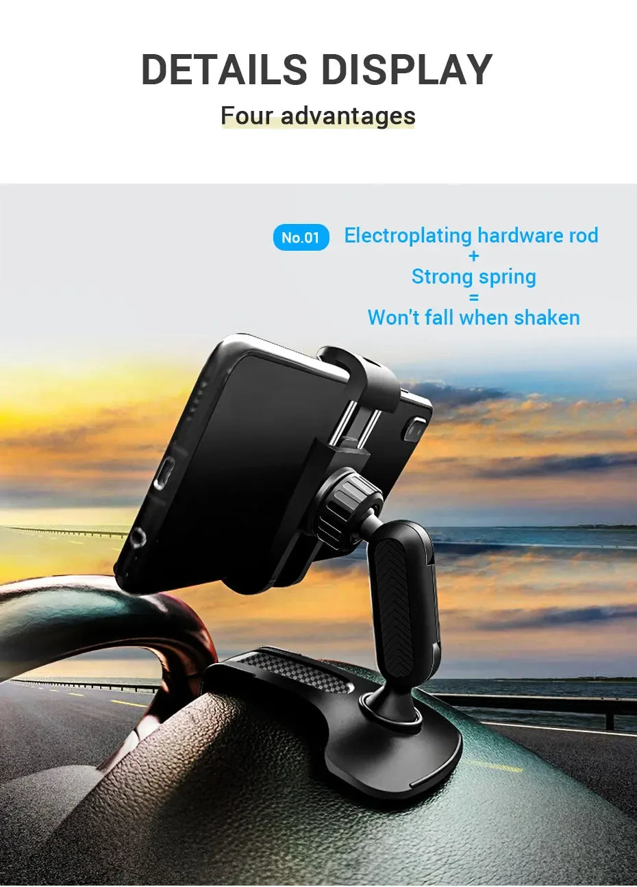 Dashboard Car Phone Holder ABS Mobile Phone Sun Visor Holder Auto Rear View Mirror Phone Support 360 Degree Rotation Accessories