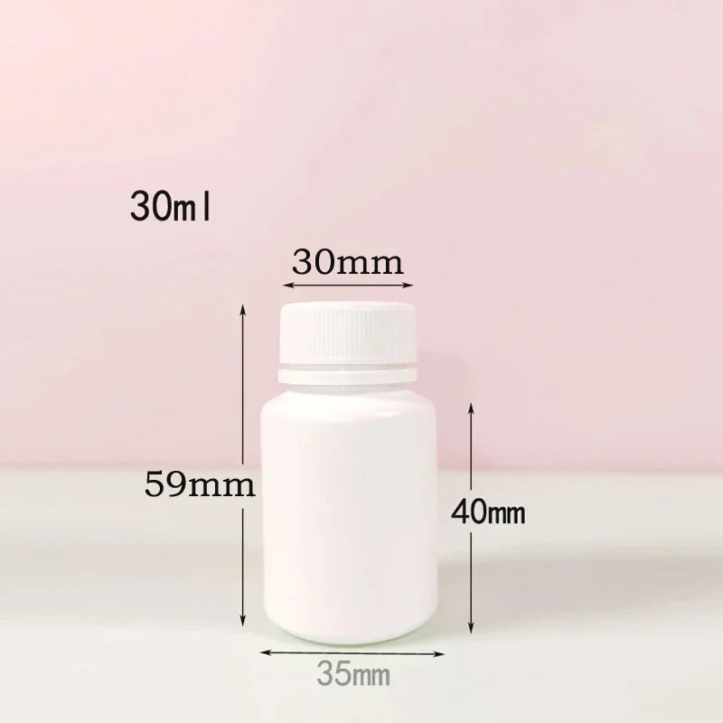 10PCS 15ml/20ml/30ml/60ml/100ml Plastic HDPE White Empty Seal Bottles Pill Vials Tablet Capsule Solid Powder Portable Containers