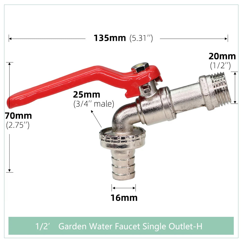 Garden Tools Brass Water Faucet 1/2" Outside & Inside Used Easy Turn On/Off Lever Handle Watering Supply Taps Ball Valve