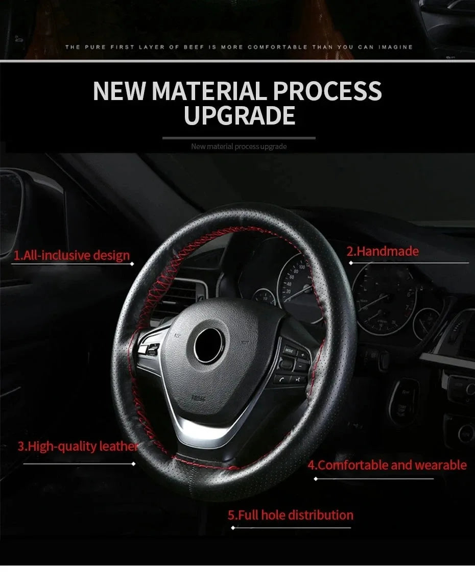 Car Steering Wheel Cover Needles And Braid Thread Artificial Leather Car Covers Suite 3 Color DIY Texture Soft Auto Accessories