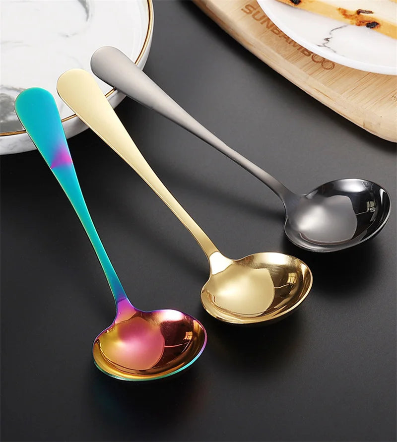 Stainless Steel Round Spoons for Soup Cooking Mixing Stirrer Large  Scoop Salad Ladle Kitchen Spoon Tableware Serving Utensils