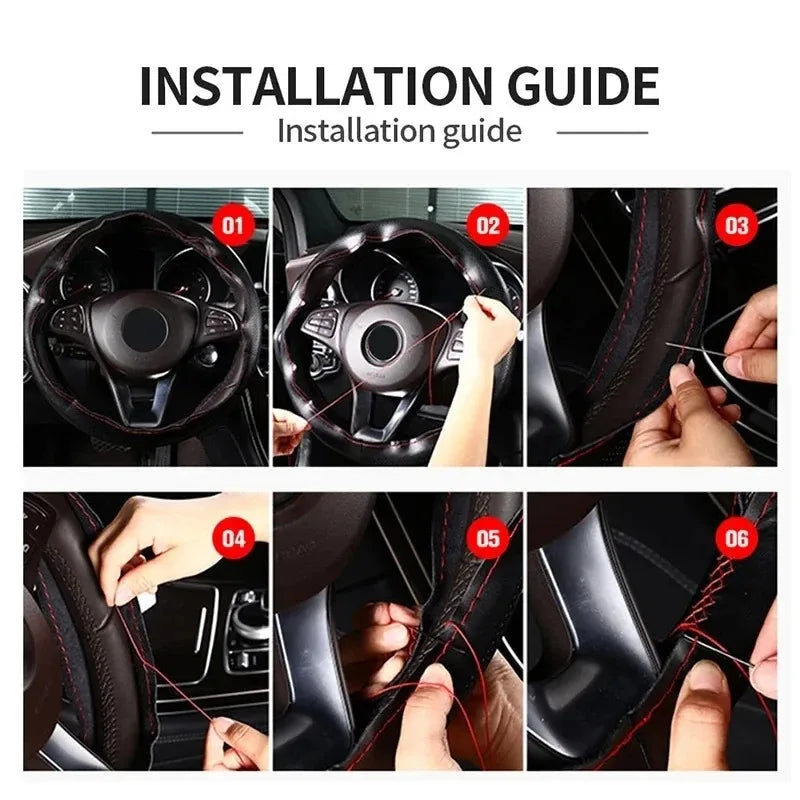 Car Steering Wheel Cover Needles And Braid Thread Artificial Leather Car Covers Suite 3 Color DIY Texture Soft Auto Accessories