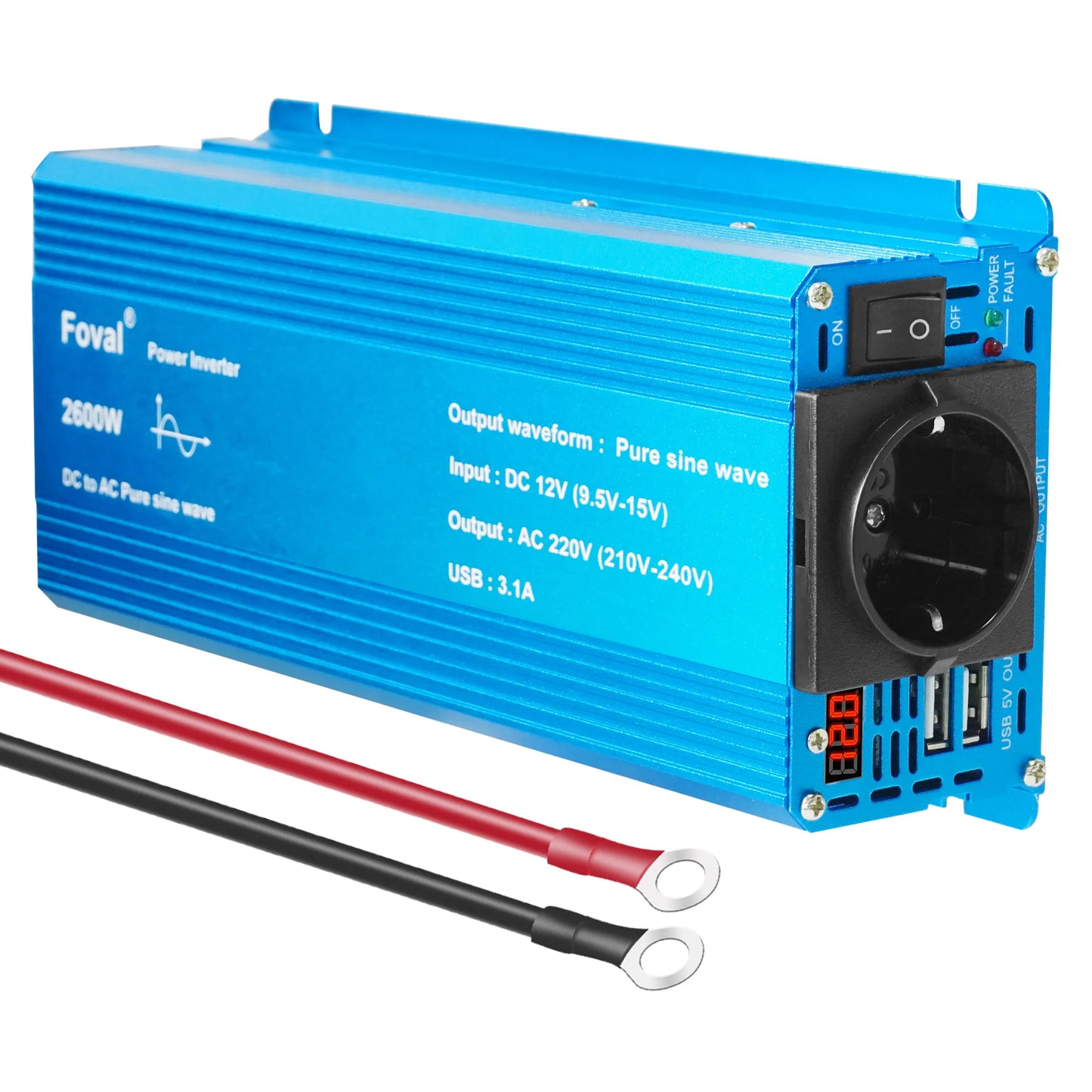 Pure Sine Wave Inverter DC 12V to AC 220V 230V 1500W/2200W/2600W Voltage Transfer Converter Universal EU Socket Auto Accessories