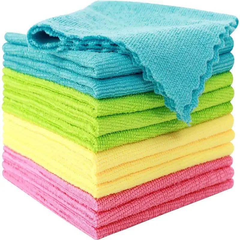 12 Pack Microfiber Cleaning Cloth - Reusable Cleaning Rag, Fast Drying Cleaning Towels,12"X12", Green/Blue/Yellow/Pink