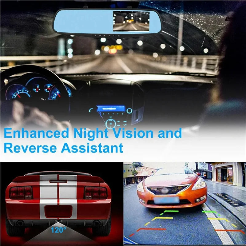 Mirror Dash Cam FHD Dual Lens Car DVR Camera Front And Rear Video Night Recorder 170 Degree Wide Angle 24h Parking Monitoring