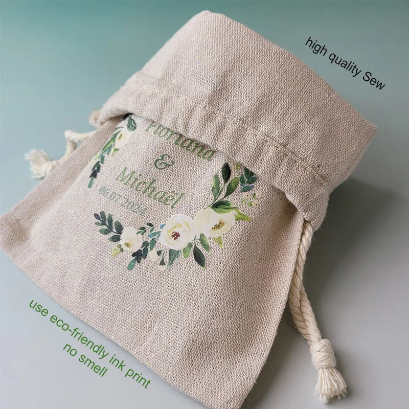 Natural Linen Gift Bags 5x7cm 7x9cm 9x12cm 50pcs/Lot Party Candy Jute Dust Sack Custom Logo Jewelry Pouch