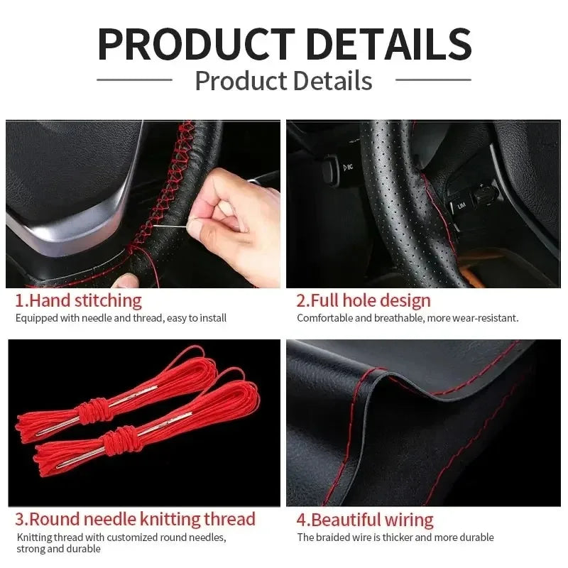 Car Steering Wheel Cover Needles And Braid Thread Artificial Leather Car Covers Suite 3 Color DIY Texture Soft Auto Accessories