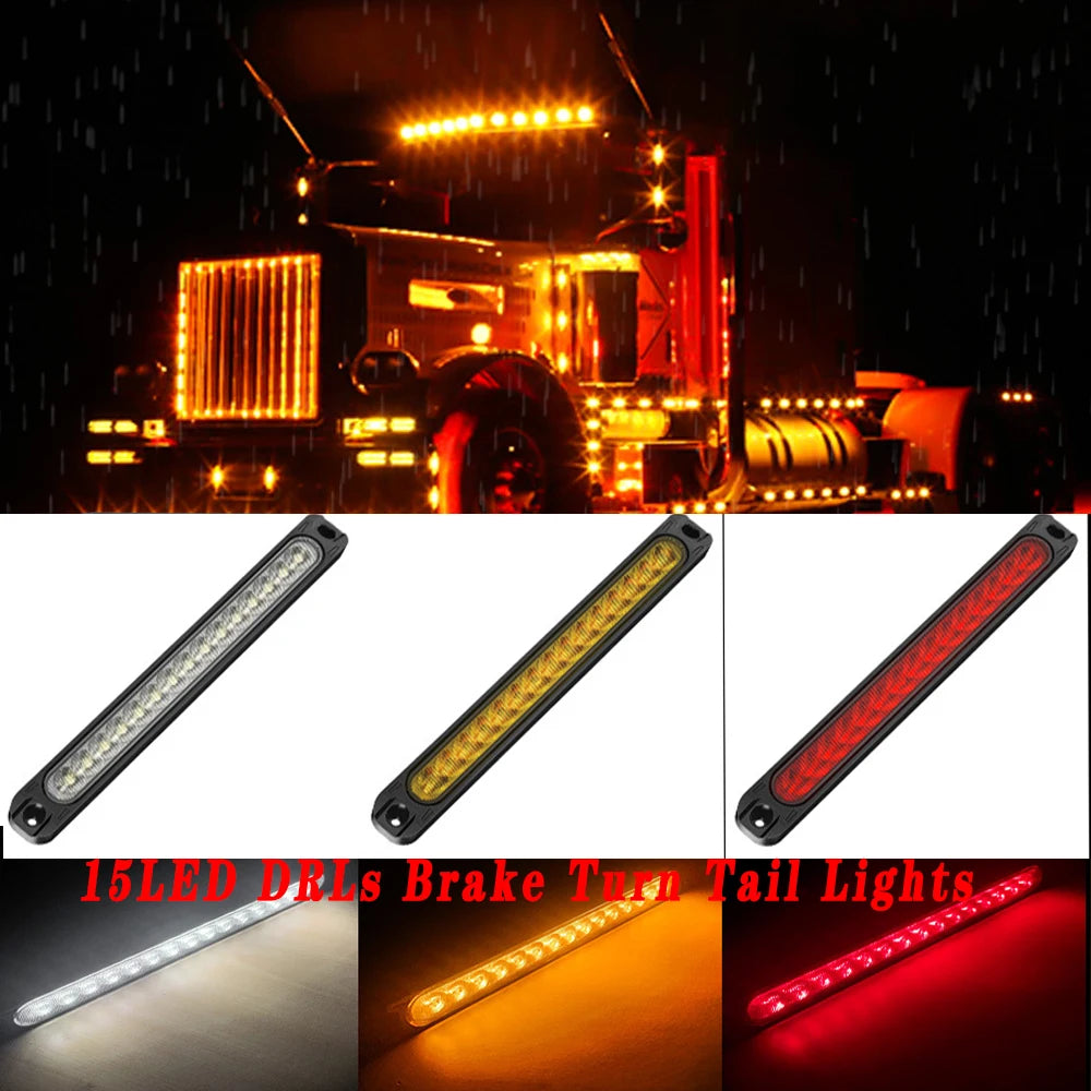 2pcs Tail LED Lights 10'' 15LED DRLs Brake Turn Tail Lights Assembly DC12V/24V Trailer Identification Light.