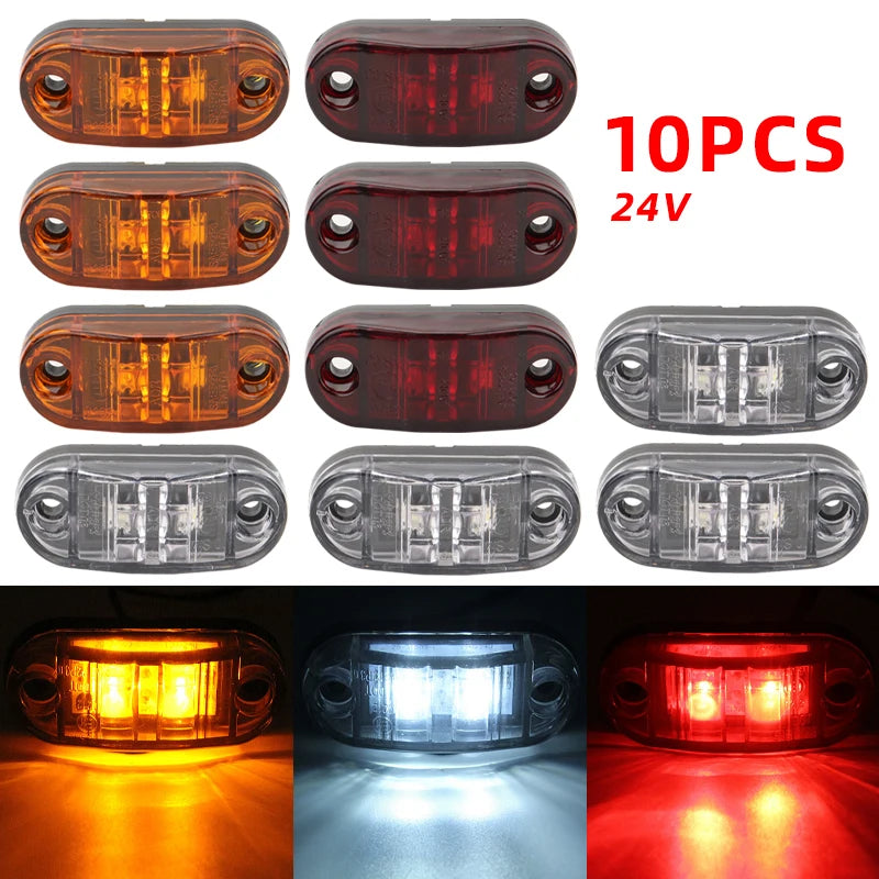 10x 24V Trailer Led Warning Tail Light External Lights Caravan Van Lorry Truck Side Clearance Marker Lights White Amber Red