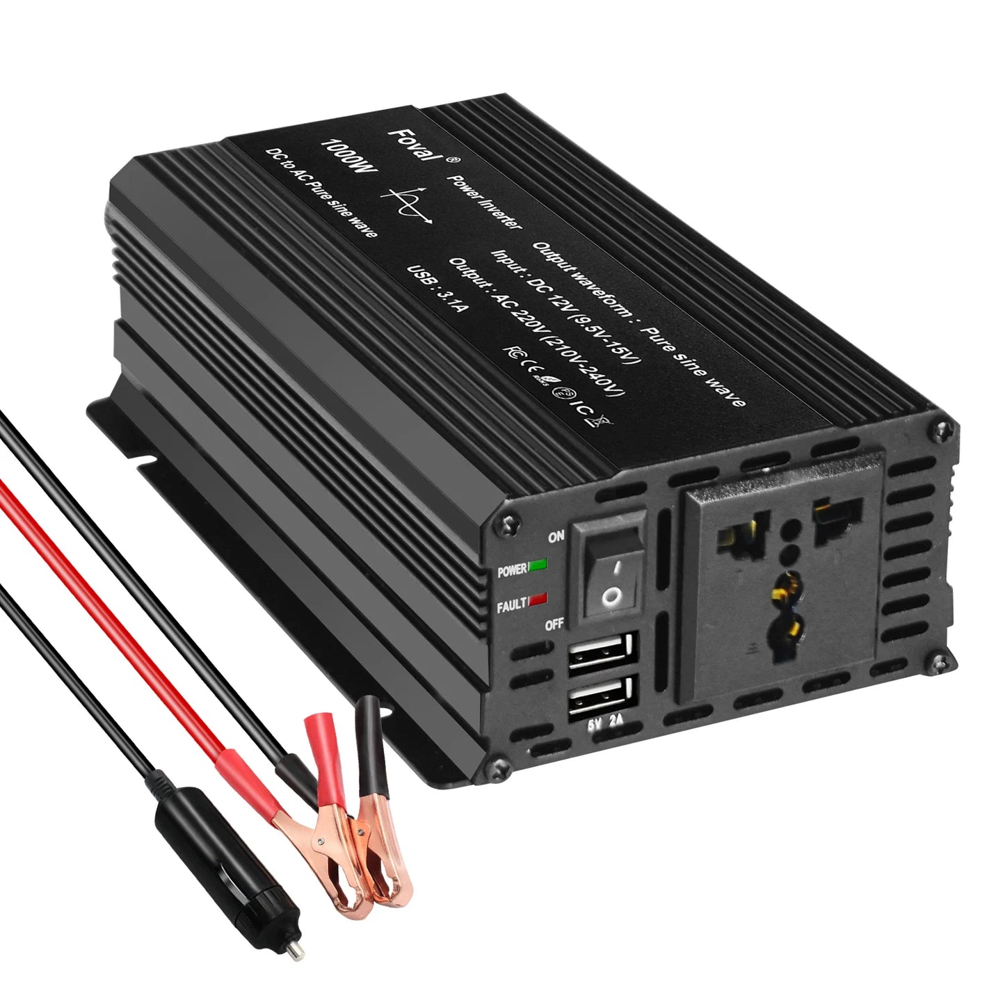 Pure Sine Wave Inverter DC 12V to AC 220V 230V 1500W/2200W/2600W Voltage Transfer Converter Universal EU Socket Auto Accessories