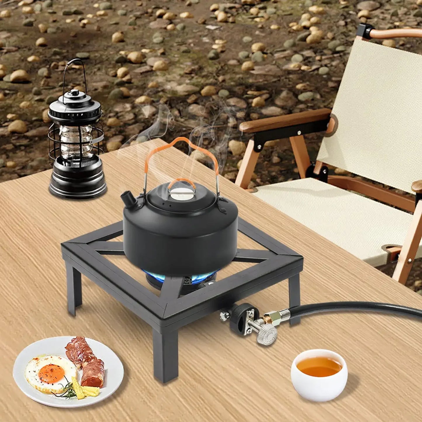 Outdoor Camping Gas Stove BBQ Propane Cooker Portable Single Burner Camping Stove with 0-20PSI Adjustable Regulator 8000W