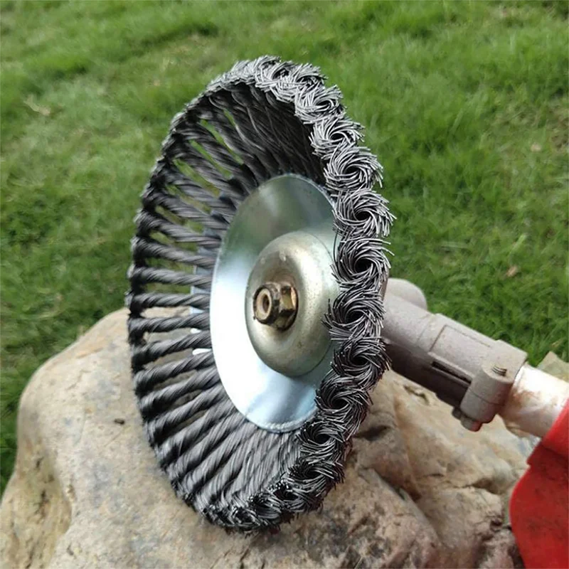 6/8inch Wire Brush Trimmer Head Steel Universal Grass Trimmer Blade Head with Lawnmower Blade Adapter Garden Tool