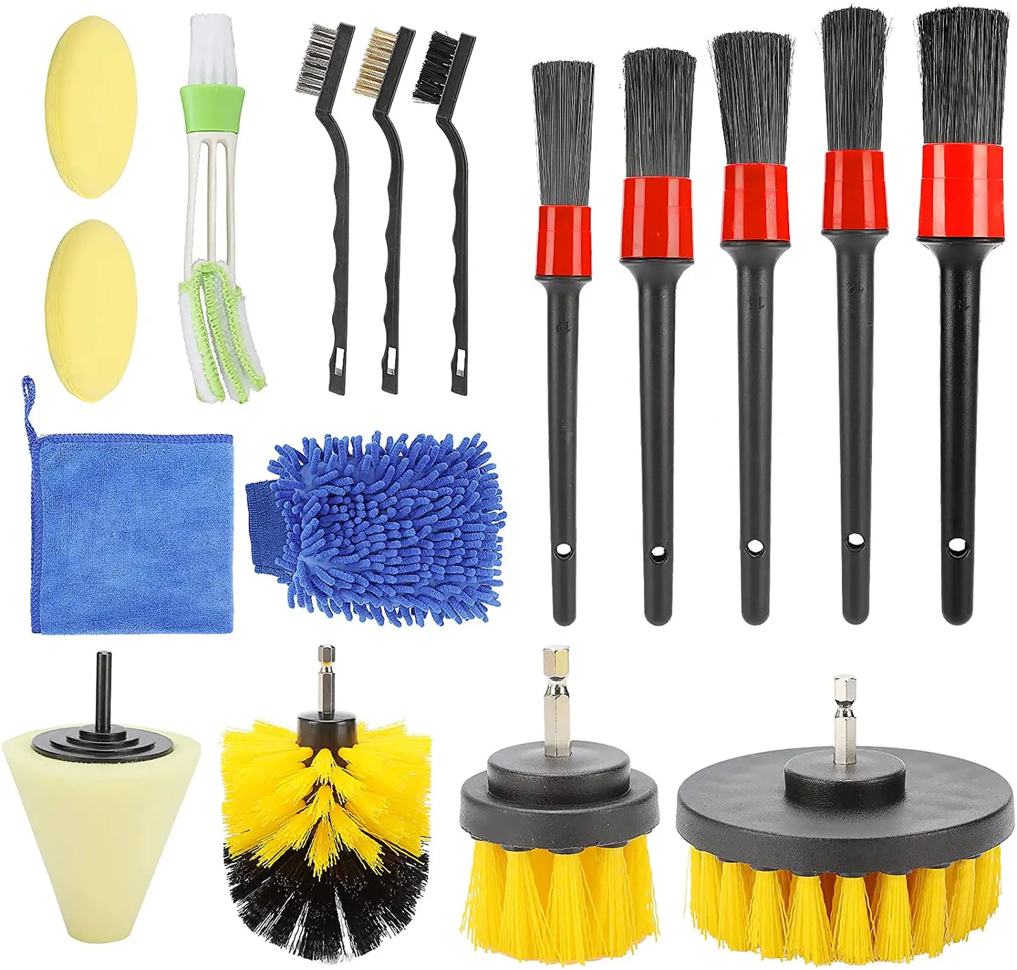 17 Pcs Car Detailing Cleaning Brushes Kit Car Interior Washing Tool Set with Drill Brushes Wire Brushes Air Vent Brushes