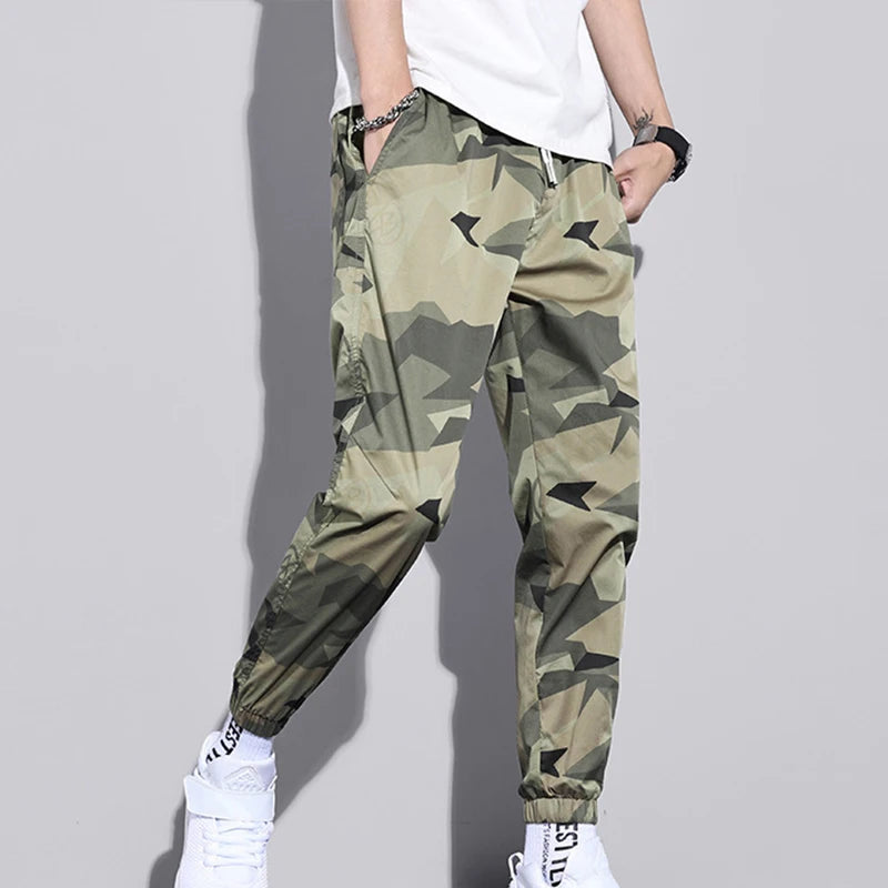 Multi-Pocket Camouflage Men Trousers Joggers Cargo Pants Men Summer Harem Pants Quick Drying Drawstring Loose Casual Sweatpants