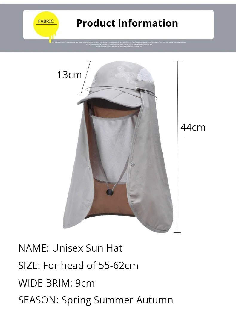 Men Multifunction Baseball Caps With Neck Flap Summer Anti UV Sun Hat Quick Drying Fishing Hat Women Outdoor Foldable Hiking Hat