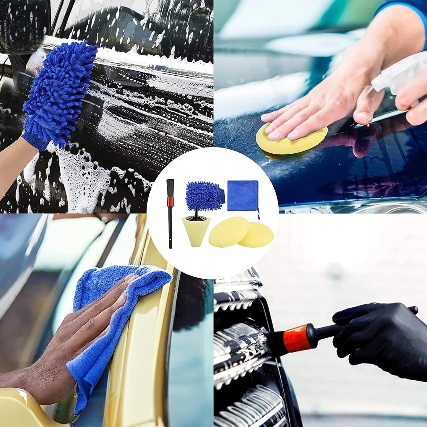 17 Pcs Car Detailing Cleaning Brushes Kit Car Interior Washing Tool Set with Drill Brushes Wire Brushes Air Vent Brushes