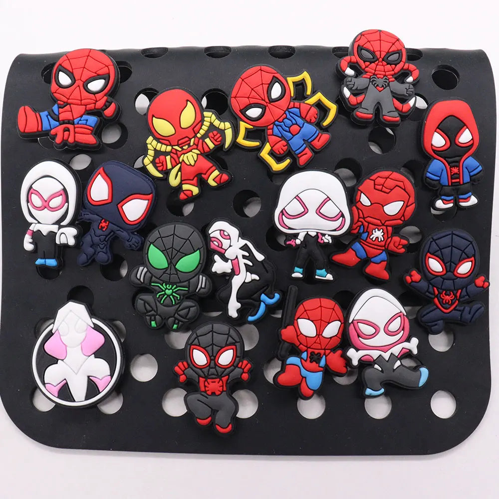 New Arrival 1-16pcs Shoe Charms Spiderman Spider Gwen Miles PVC Accessories Shoes Buckle Decoration For Children X-mas Gift