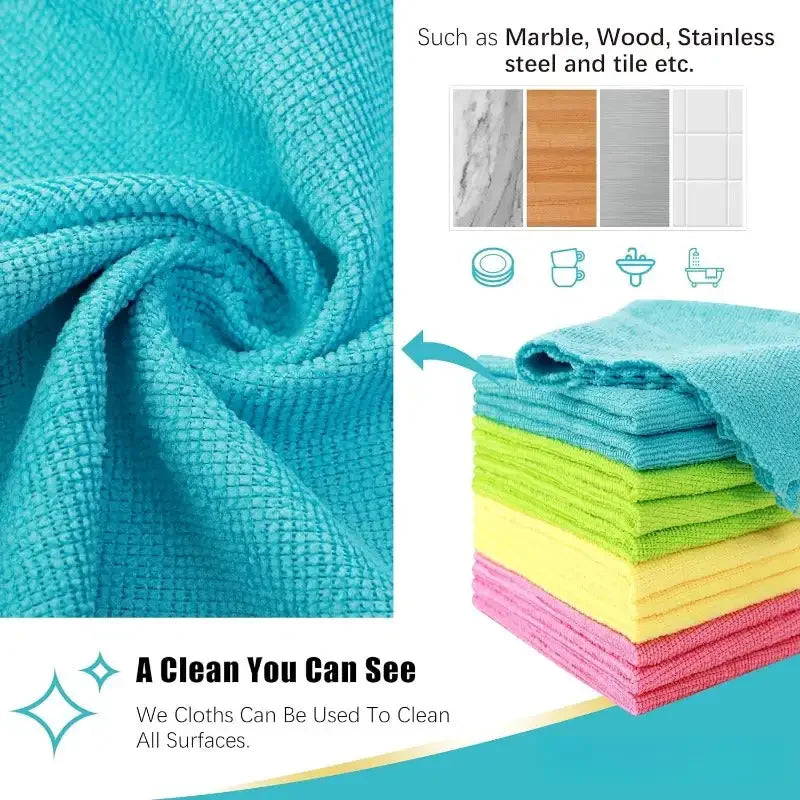 12 Pack Microfiber Cleaning Cloth - Reusable Cleaning Rag, Fast Drying Cleaning Towels,12"X12", Green/Blue/Yellow/Pink