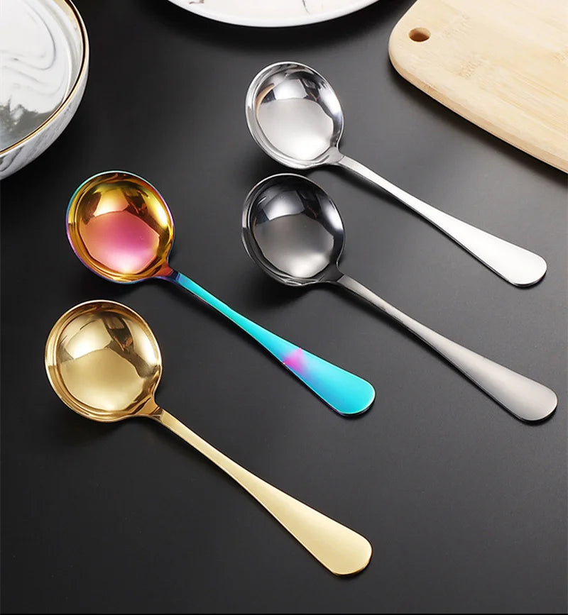 Stainless Steel Round Spoons for Soup Cooking Mixing Stirrer Large  Scoop Salad Ladle Kitchen Spoon Tableware Serving Utensils