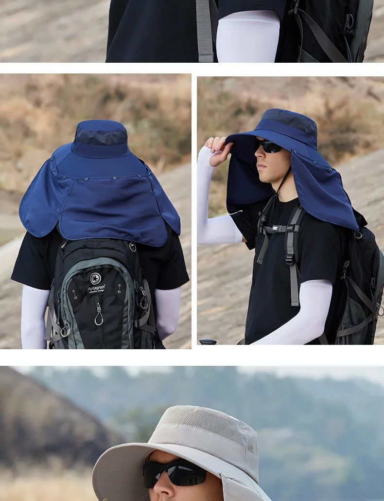 Summer Fishing Hat Neck Sun Protection Waterproof Men's Outdoor Hiking Bucket Hat Oversized Eaves Fisherman Cap Panama for Man