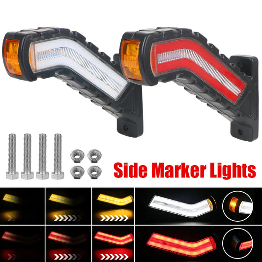 LED Side Marker Lights 12V 24V 2 Pcs Waterproof Flowing Water Effect Turn Signal Lamp Universal For Truck Trailer Lorry