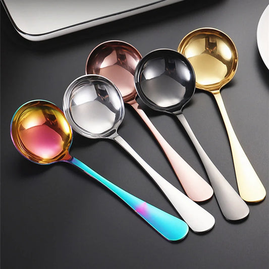 Stainless Steel Round Spoons for Soup Cooking Mixing Stirrer Large  Scoop Salad Ladle Kitchen Spoon Tableware Serving Utensils