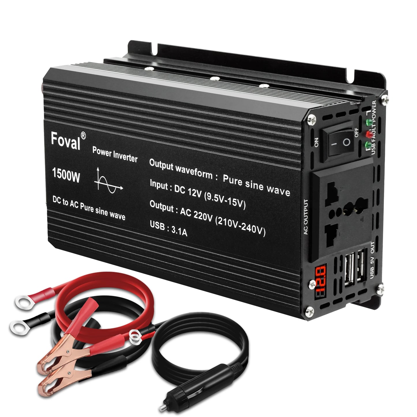 Pure Sine Wave Inverter DC 12V to AC 220V 230V 1500W/2200W/2600W Voltage Transfer Converter Universal EU Socket Auto Accessories