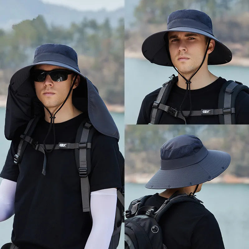 Summer Fishing Hat Neck Sun Protection Waterproof Men's Outdoor Hiking Bucket Hat Oversized Eaves Fisherman Cap Panama for Man