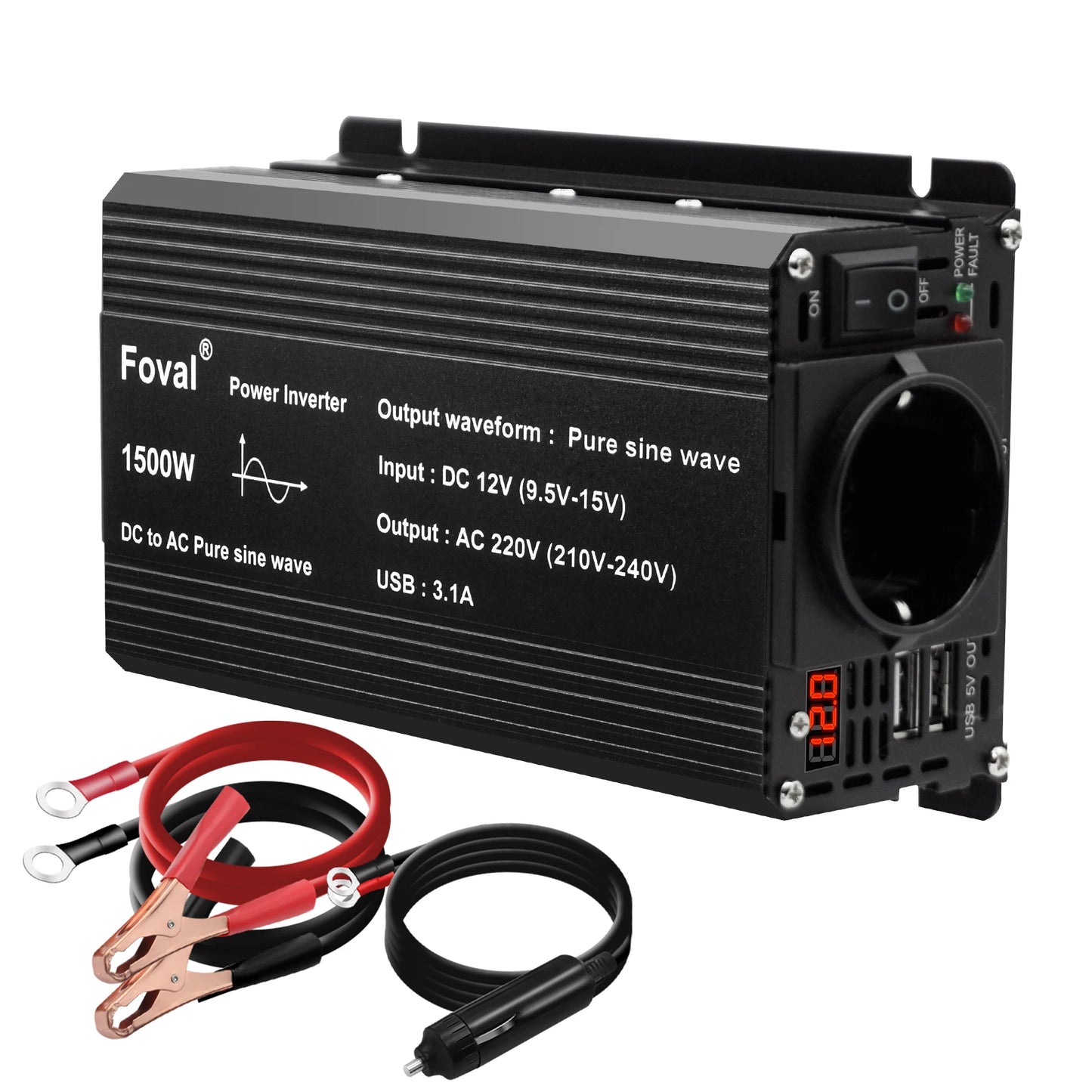 Pure Sine Wave Inverter DC 12V to AC 220V 230V 1500W/2200W/2600W Voltage Transfer Converter Universal EU Socket Auto Accessories