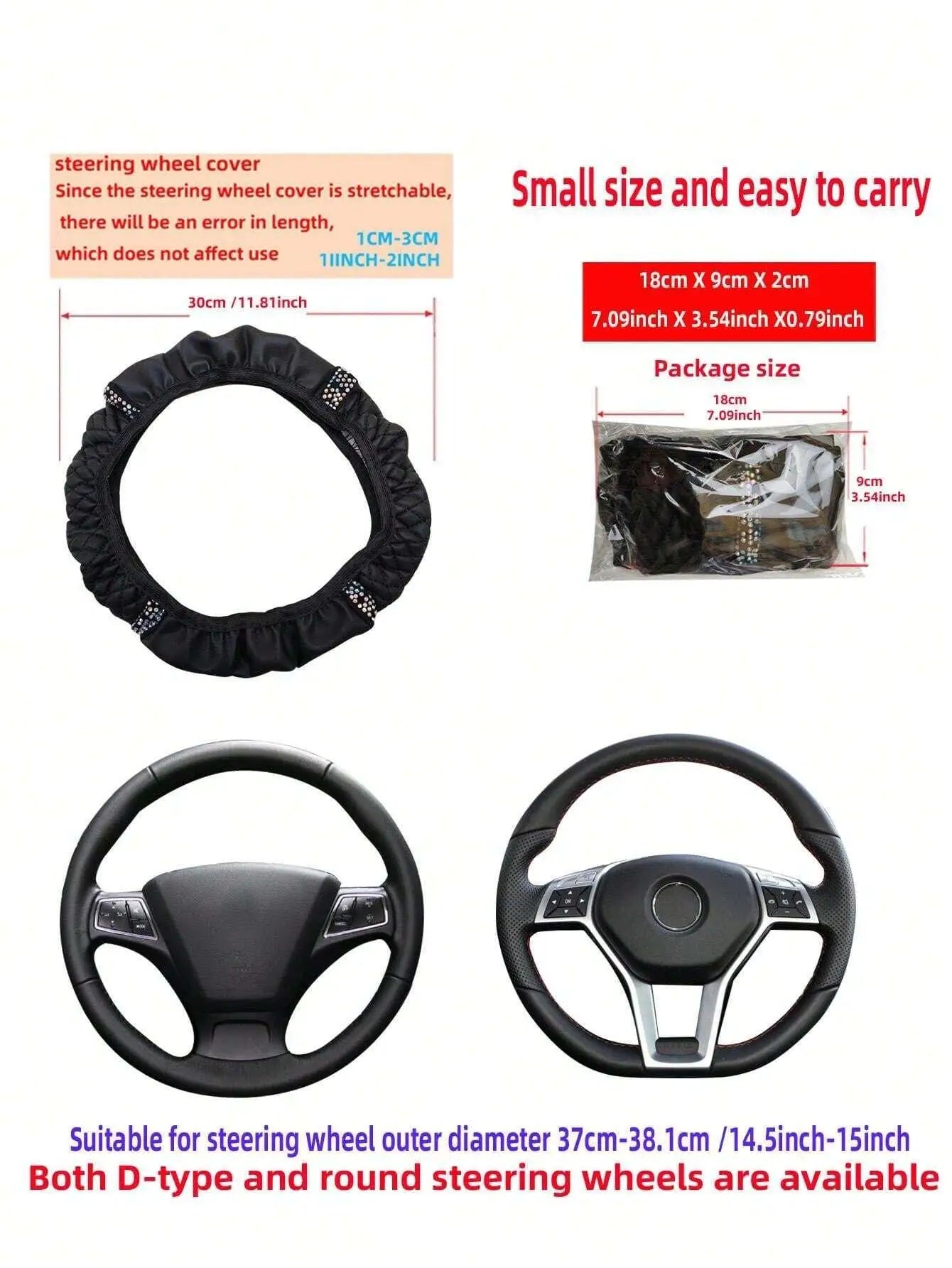 1pc Leather Embroidery Colorful Rhinestone Car Steering Wheel Cover, Fit For 14.5-15 Inch Steering Wheel, Auto Accessory