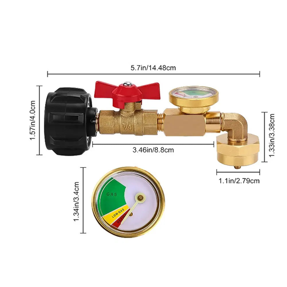 QCC1 Propane Refill Adapter with Gauge and ON/Off Valve 90-Degree Propane Refill Elbow Adapter for Gas Tank Filling Accessories