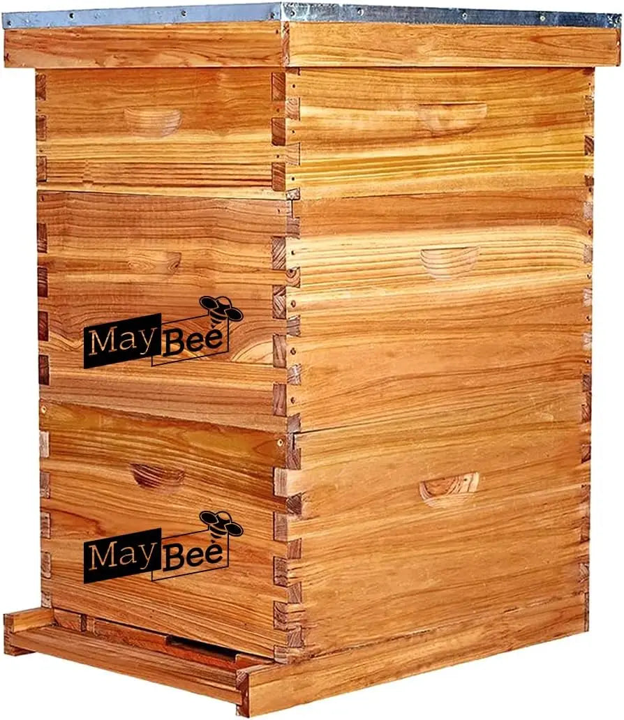 10-Frame Langstroth Beehive Dipped in 100% Beeswax, Complete Bee Hives and Supplies Starter Kit Includes 2 Deep Hive Bee Box and