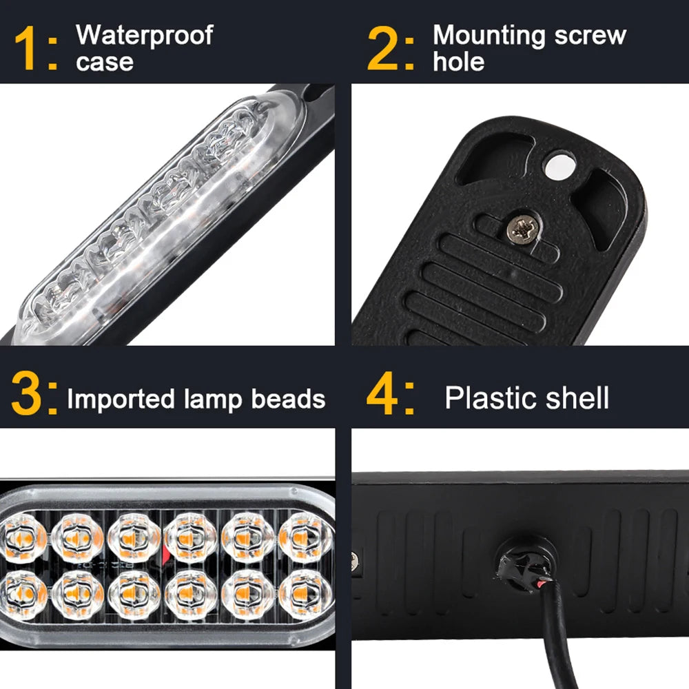 12LED Car Warning Light Breakdown Emergency Light Car Truck Trailer Beacon Lamp LED Side Light Amber 12V For Cars Accessories KO