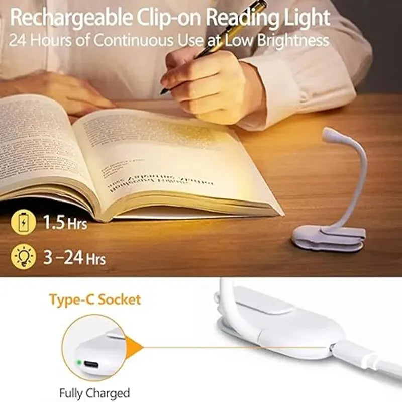 Mini LED Book Night Light Adjustable Clip 360° Flip Study Eye Protection Lamp Rechargeable 3 Color For Travel Bedroom Reading