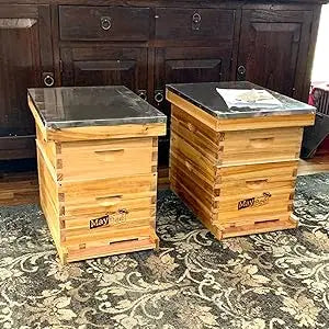 10-Frame Langstroth Beehive Dipped in 100% Beeswax, Complete Bee Hives and Supplies Starter Kit Includes 2 Deep Hive Bee Box and