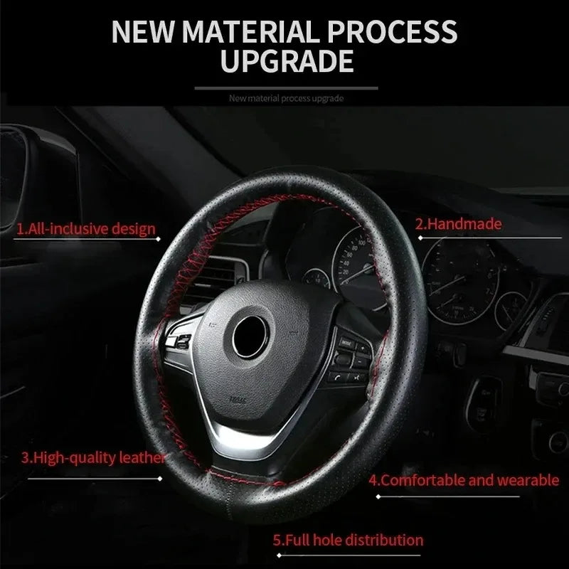 Car Steering Wheel Cover Needles And Braid Thread Artificial Leather Car Covers Suite 3 Color DIY Texture Soft Auto Accessories