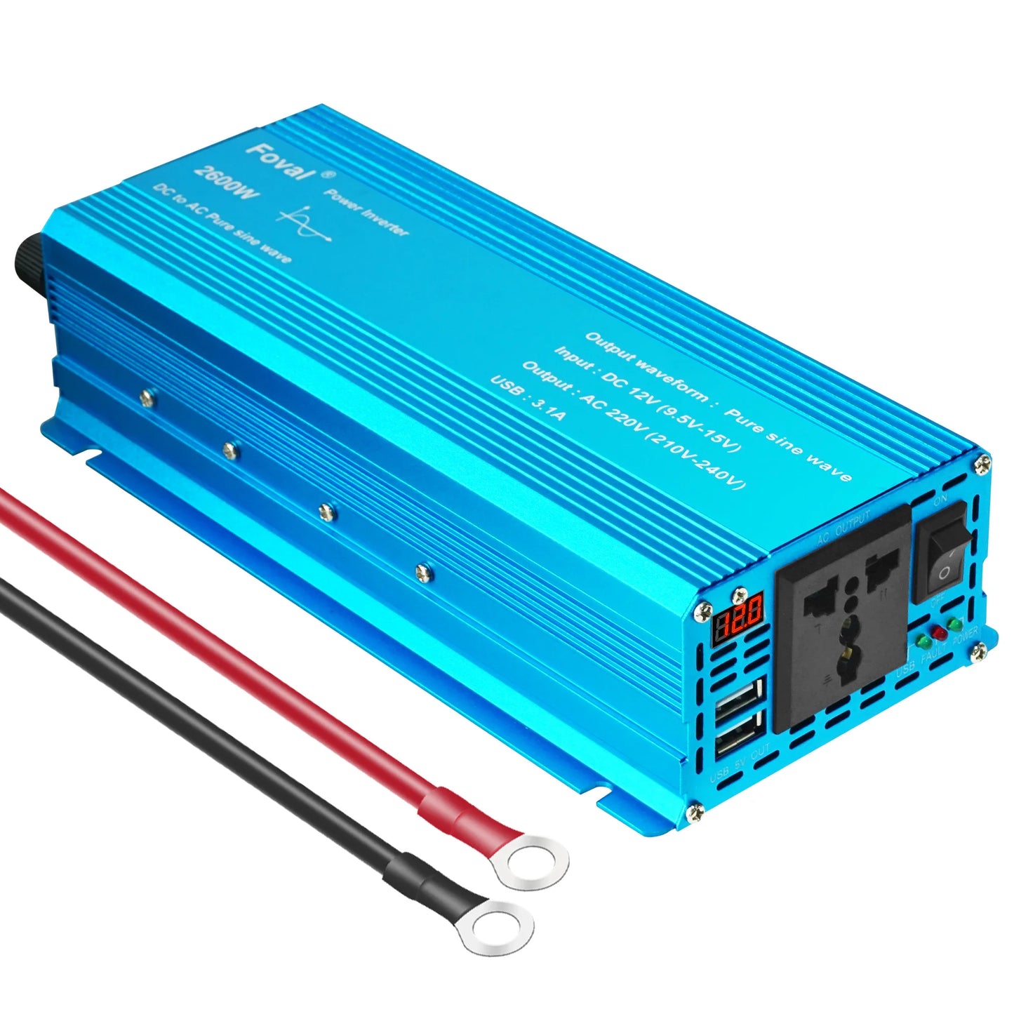 Pure Sine Wave Inverter DC 12V to AC 220V 230V 1500W/2200W/2600W Voltage Transfer Converter Universal EU Socket Auto Accessories