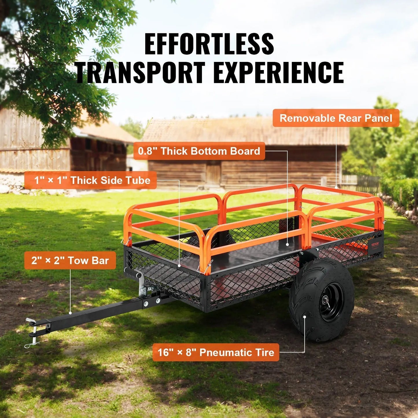 VEVOR Heavy Duty Steel ATV Dump Trailer, 1500-Pound Load Capacity 15 Cubic Feet, Tow Behind Dump Cart Garden Trailer, with Remov