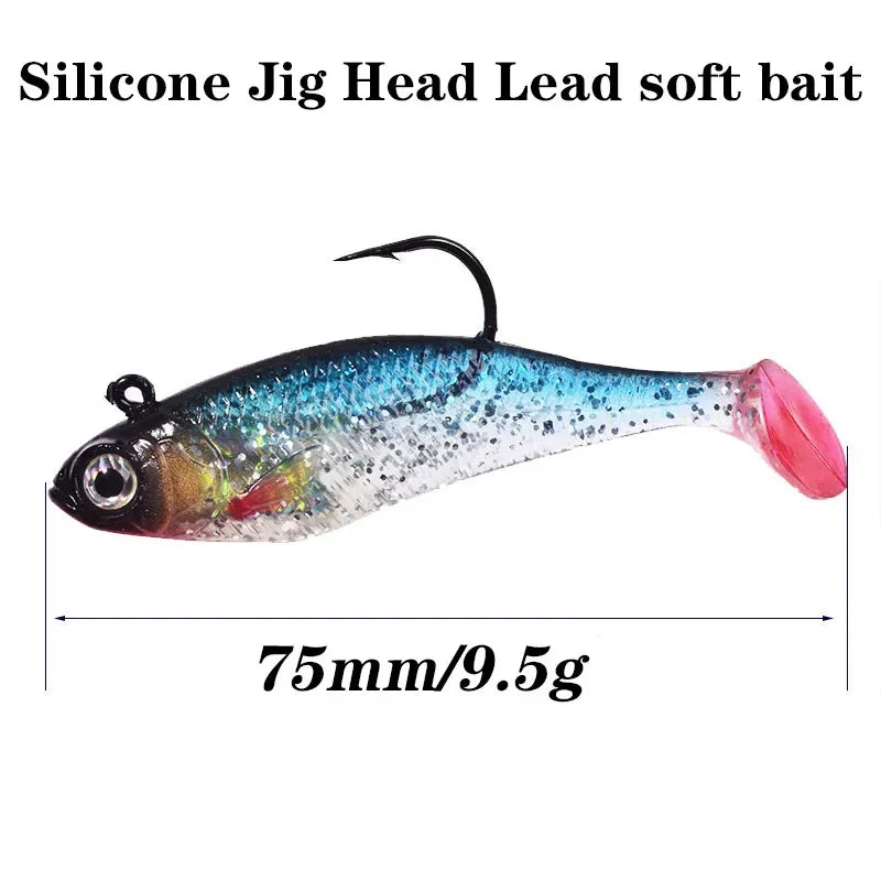 1 Pc Jig Head Hook Silicone Soft Bait 7.5cm 9.5g Fishing Lures Wobblers Artificial Rubber Swimbait for Shad Bass Carp Leurre
