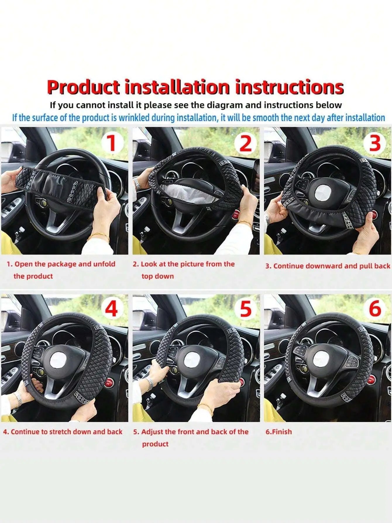 1pc Leather Embroidery Colorful Rhinestone Car Steering Wheel Cover, Fit For 14.5-15 Inch Steering Wheel, Auto Accessory