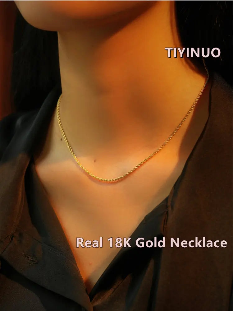 TIYINUO Real 18K Gold Women's Necklace AU750 With Pendant Rope Chain Festival Great Gift New Fashion Simple Style Fine Jewelry