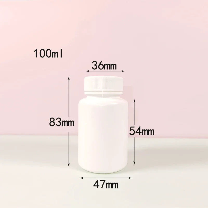 10PCS 15ml/20ml/30ml/60ml/100ml Plastic HDPE White Empty Seal Bottles Pill Vials Tablet Capsule Solid Powder Portable Containers