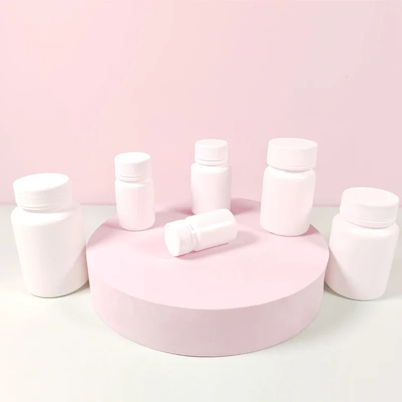 10PCS 15ml/20ml/30ml/60ml/100ml Plastic HDPE White Empty Seal Bottles Pill Vials Tablet Capsule Solid Powder Portable Containers