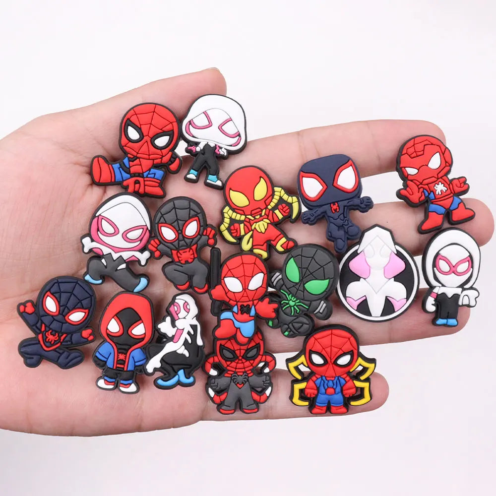 New Arrival 1-16pcs Shoe Charms Spiderman Spider Gwen Miles PVC Accessories Shoes Buckle Decoration For Children X-mas Gift