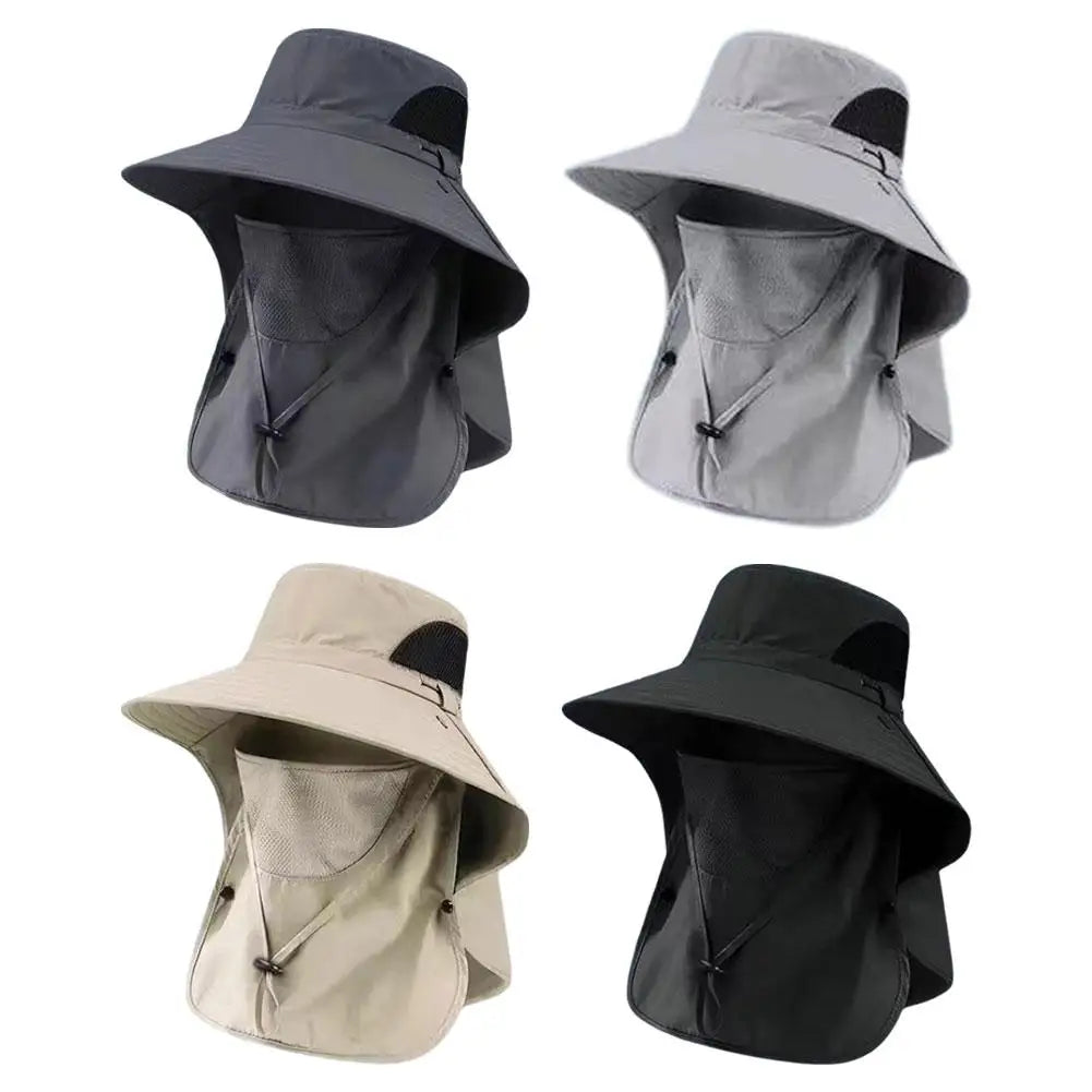 Outdoor UPF Sun Hat For Mens Sun Protection Sunshade Cap With Detachable Eaves Cap Wide Brim Fishing Hat With Face Neck Flap